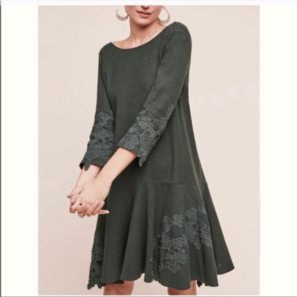 Anthropologie Maeve Tierra Drop waist Dress in Holly Green